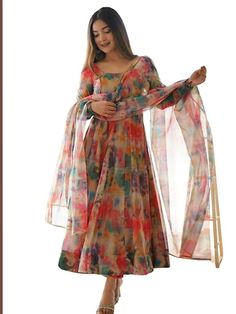 Silk Anarkali, Gown With Dupatta, Cotton Anarkali, Bollywood Dress, Ethnic Gown, Desi Wear, Anarkali Kurta, Printed Gowns