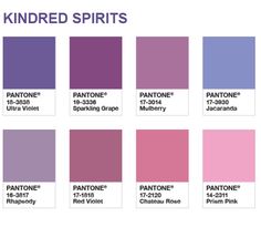 pantone's color swatches are shown in purple and pinks, with the names