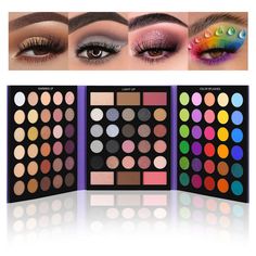 PRICES MAY VARY. 【All-in-One Makeup Palette for Teen Girls & Women】UCANBE Pretty All Set make up palette features altogether 86 shades, including 80 eye shadows, 2 highlighters, 2 blushes, and 2 contours.Pigmented eye shades ranges from warm and cool neutrals to subtle and bold brights, and finishes ranges from soft velvety mattes to shimmery pressed pearl and dazzling metallic glitters. 【Creative Design & Serves Versatile Functions】Advanced artistry eyeshadow pallet housed inside a folded purpl Ucanbe Eyeshadow Palette Looks, Maquillage Goth, Gift Set Beauty, All In One Makeup, Colorful Eyeshadow Palette, Makeup Pallet, Contour Face, Cool Neutrals, Glitter Shadow