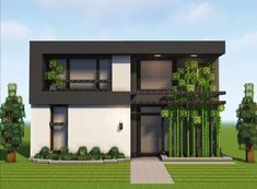 Modern Small Minecraft House, Minecraft Wood Modern House, Dark Modern Minecraft Houses, Cute Minecraft Family Houses, Aesthetic Modern Minecraft Houses, Black Modern House Minecraft, Minecraft Modern Backyard, Min Craft Houses, Minecraft Simple Modern House