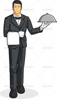 a waiter holding a silver platter and serving it to the customer stock photo image