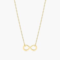 This charming infinity pendant is crafted in 14K gold and is attached to a 16 inch chain with a 2 inch extender that secures with a spring ring clasp. *Pendant dimensions: 10x12mm Infinity Cable Chain Jewelry Gift, Yellow Gold Infinity Necklace With Adjustable Chain, Dainty Yellow Gold Infinity Necklace, Minimalist Infinity Gold Necklace, Minimalist Gold Infinity Necklace, Gold Infinity Jewelry Tarnish Resistant, Yellow Gold Infinity Jewelry With Delicate Chain, Classic Gold Infinity Jewelry, Tarnish Resistant Gold Infinity Jewelry