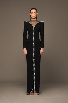 Elegant Dinner Dress With Rhinestones, Elegant Rhinestone Dinner Dress, Elegant Evening Dress With Rhinestones For Gala, Luxury Evening Dresses With Structured Boning, Elegant Cocktail Evening Dress With Structured Boning, Elegant Structured Boning Dress For Dinner, Elegant Dress With Structured Boning For Night Out, Elegant Dinner Dress With Structured Boning, Evening Dress With Structured Boning And Long Sleeves