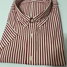 This Nwt Ralph Lauren Big & Tall Shirt Is Short Sleeved Button Down And Is Red/White Striped. Size Is 4lt. Red Shirt With Button Closure And Casual Collar, Red Tops With Buttons And Casual Collar, White Short Sleeve Dress Shirt With Button Closure, Red Cotton Tops With Casual Collar, Classic Red Top With Casual Collar, Red Collared Dress Shirt With Button Closure, Casual Red Dress Shirt For Spring, Classic Red Tops With Spread Collar, Red Cotton Shirt With Spread Collar