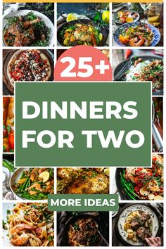 the cover of 25 dinners for two, with images of different dishes and vegetables