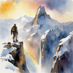 Mountain Climbing Painting, Basic Watercolor, Winter Landscape Painting, 3d Art Drawing, Impressionism Painting, Make Pictures, Snow Mountain, Indian Art Paintings, Family Friend