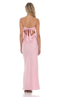 Satin Open Back Maxi Dress in Pink | LUCY IN THE SKY Pink Satin Bridesmaid Dresses Long, Pale Prom Dress, Long Pink Birthday Dress, Sorority Formal Dresses Long, Ankle Length Formal Dress, Ball Dresses Pink, Prom Dress Light Pink, Summer Semi Formal Dresses, Long Hoco Dress