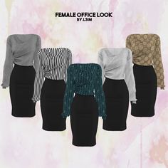 the female office look dress is available in five different colors and styles, including black, white