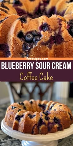 blueberry sour cream coffee cake on a plate