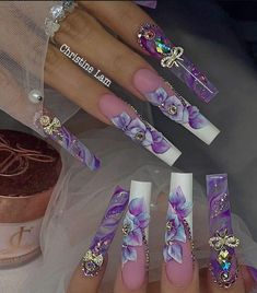 Heavenly Nails, Acrylic Nail Designs Coffin, Purple Acrylic Nails, Nails Design With Rhinestones, Glow Nails, Dope Nail Designs, Long Square Acrylic Nails, Unique Acrylic Nails, Sparkle Nails