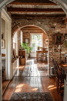 Brick Arches Interior, English Brick House, Farmhouse With Brick, Rock Homes, Archways In Homes, Brick Archway, Romantic Hotels, Cottage Interior, Cozy Farmhouse