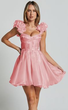 Amber Mini Dress - Sleeveless Ruffle Detail Sweetheart Pleated Dress in Pink | Showpo USA Flirty Corset Dress With Spaghetti Straps, Fitted Dresses For Summer Bachelorette Party, Fitted Summer Dress For Bachelorette Party, Fitted Dress For Bachelorette Party In Summer, Flirty Fit And Flare Mini Dress With Lined Bodice, Sleeveless Mini Dress For Bachelorette Party In Spring, Summer A-line Corset Dress For Prom, Sleeveless Ruffled Mini Dress In Coquette Style, Sleeveless Coquette Mini Dress With Ruffles