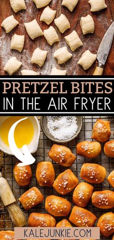 pretzel bites in the air fryer on a baking rack