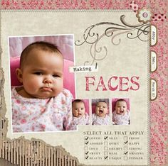 a scrapbook page with an image of a baby's face