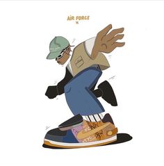 an image of a cartoon character on a skateboard with the caption air force