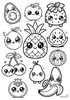 the fruit coloring page is full of cute faces