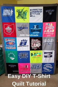 an easy diy t - shirt quilt with the words, easy diy t - shirt quilt