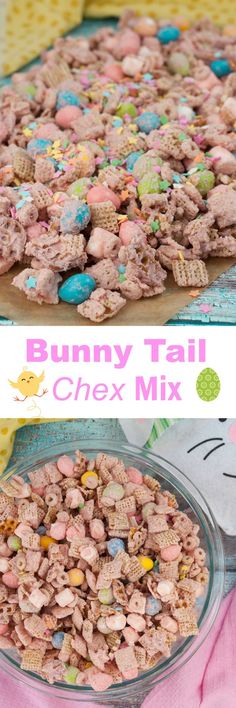 bunny tail chex mix in a glass bowl