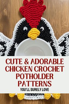 Get a free chicken trivet crochet pattern that’s perfect for a fun DIY project. Create a charming and useful kitchen accessory with this pattern. Chicken Crochet Potholder, Trivet Crochet Pattern, Trivet Crochet, Chicken Patterns, Potholder Crochet Pattern, Chicken Potholder, Household Crochet, Trivets Diy, Crochet Pot Holders Free Pattern