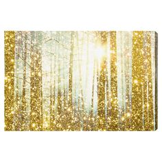 the sun shines brightly through the trees in this golden forest canvas wall art print