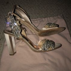 Badgley Mischka Rhinestone Heels Size 7.5 Worn Once For Wedding Blush Heels, Feather Heels, Black Strap Heels, Jeweled Heels, Kitten Heel Shoes, Embellished Heels, Badgley Mischka Shoes, Wedding Shoes Heels, Rhinestone Heels