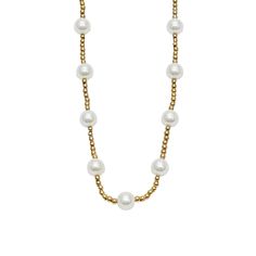 A must-have if you layer your necklaces and love the timeless appeal of pearl pieces. This gorgeous necklace is crafted from shell pearl beads and 18k gold-plated stainless steel beads. --Adjustable from 16-18" in length --Crafted from high-quality shell pearls and genuine gold-plated elements --Hypoallergenic --Tarnish resistant Timeless, upscale, long-lasting, and so versatile. You need one! Gold Shell-shaped Pearl Necklace, Gold Multi-strand Pearl Necklace With Adjustable Chain, 14k Gold-filled Pearl Charm Chain Necklace, Elegant 14k Gold-filled Pearl Chain Charm Necklace, Elegant 14k Gold-filled Pearl Necklace With Charm, Brunch Dress, Silver Pearl Necklace, Gold Pearl Necklace, Half Sleeve Dresses