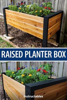 the raised planter box is made out of wood