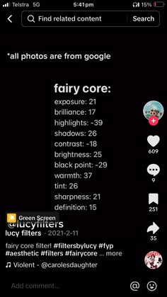 an iphone screen with the text'all photos are from google fairy core '