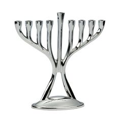 a silver menorah with five candles on it