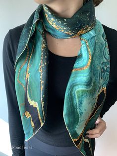 Pure Natural Mulberry Silk Scarf 35 X 35 Square Silk Scarf Turquoise Green Gold Silk Neck Scarf Head Scarf Hair Scarf Silk Shawl Gift - Etsy Elegant Green Summer Scarves, Elegant Green Scarves For Summer, Formal Green Silk Scarves, Formal Green Silk Scarf, Green Silk Scarves For Formal Occasions, Green Silk Scarf For Formal Occasions, Elegant Green Scarf For Formal Occasions, Green Silk Shawl Scarf, Elegant Green Silk Shawl