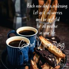 two cups of coffee sitting on top of a plate filled with cookies and pastries