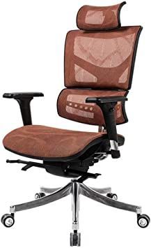 an office chair with no wheels on the back and seat upholstered in brown leather