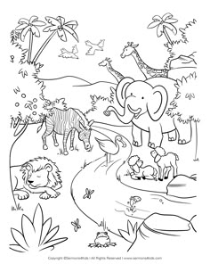 an elephant and giraffe in the jungle coloring page