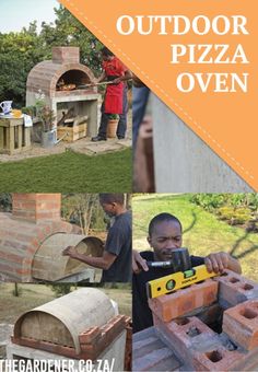 an outdoor pizza oven made out of bricks and brick blocks with the words, how to build an outdoor pizza oven