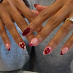 The Marias Inspired Nails, Red Gel X Nails Almond, Heart Aura Nails, Almond Croc Nails, Red Detail Nails, Spain Nails Design, Blooming Flower Nails, Nails Street Style, Nails For Spain