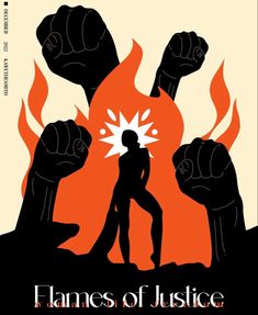 the cover to flames of justice, with two people holding their fists in front of them