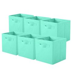 set of six mint green storage bins with handles