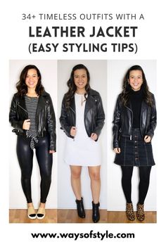 Learn how to style a leather jacket with these 34 timeless outfit ideas and expert fashion styling tips! From casual to chic, discover versatile ways to wear your favorite leather jacket and elevate your fall and winter wardrobe for any occasion! Dress Up Sweatpants, Style A Leather Jacket, Fashion Styling Tips, Moto Jacket Outfit, Motto Jacket, Timeless Outfits