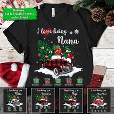 Custom Jeep Shirt I Love Being Nana Red Truck Buffalo Plaid Grandma With Grandkids, Jeep Shirts, Funny Grandma, Jesus Birthday, Buffalo Plaid Shirt, Custom Jeep, Christmas Custom, Christmas Truck, Mom And Grandma