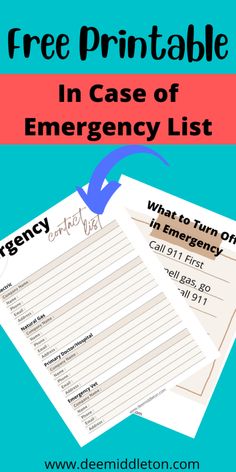 the free printable emergency list with text overlay