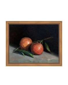 a painting of two oranges on a table