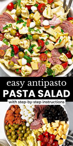 pasta salad with olives, tomatoes and other ingredients