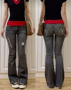 Jeans Front And Back, Vinter Mode Outfits, 2000s Outfit, Alt Clothes, 2000s Clothes