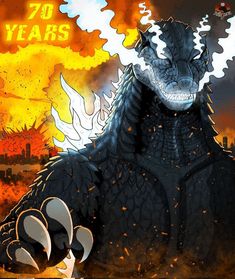 an image of a godzilla with the words 70 years on it