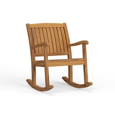 a wooden rocking chair on a white background