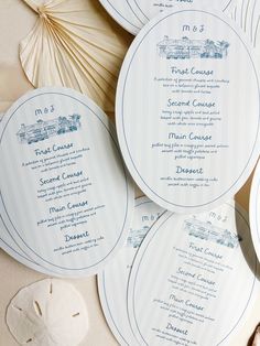 the menus are laid out on the table for guests to enjoy their meal together