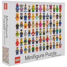 the lego minifigure puzzle box is filled with different colored figures and sizes