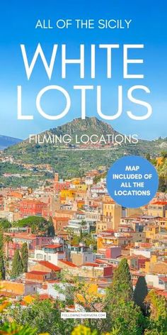 the cover of white lotus's book, featuring an image of a city and mountains