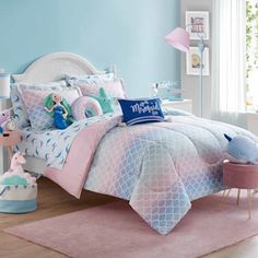 At Home Finley Comforter, Twin, 20.1"L X 5.1"H X 20.1"W, Polyester Mermaid Themed Bedroom, Girls Blue Bedroom, Mermaid Bedroom, Sitting Room Design, Twin Comforter, Girl’s Room, Daughters Room, Shared Rooms, Big Girl Rooms