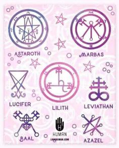 a pink poster with various symbols on it